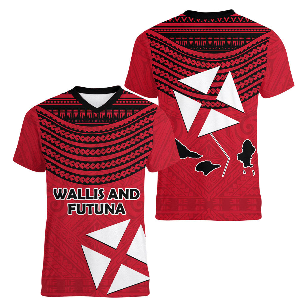Wallis And Futuna Women V-Neck T-Shirt Polynesian Tattoo Flag Map TS04 - Polynesian Pride