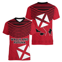 Wallis And Futuna Women V-Neck T-Shirt Polynesian Tattoo Flag Map TS04 - Polynesian Pride