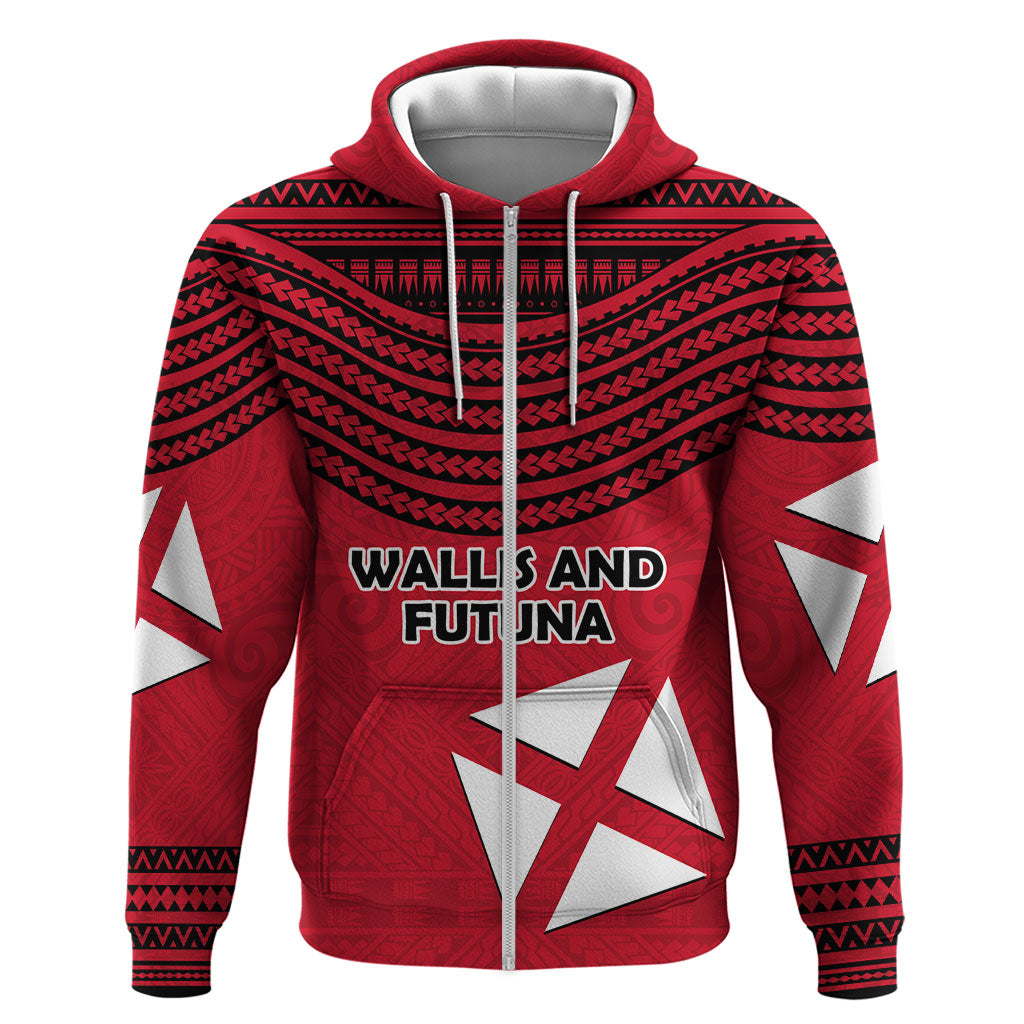 Wallis And Futuna Zip Hoodie Polynesian Tattoo Flag Map TS04 Zip Hoodie Red Black - Polynesian Pride