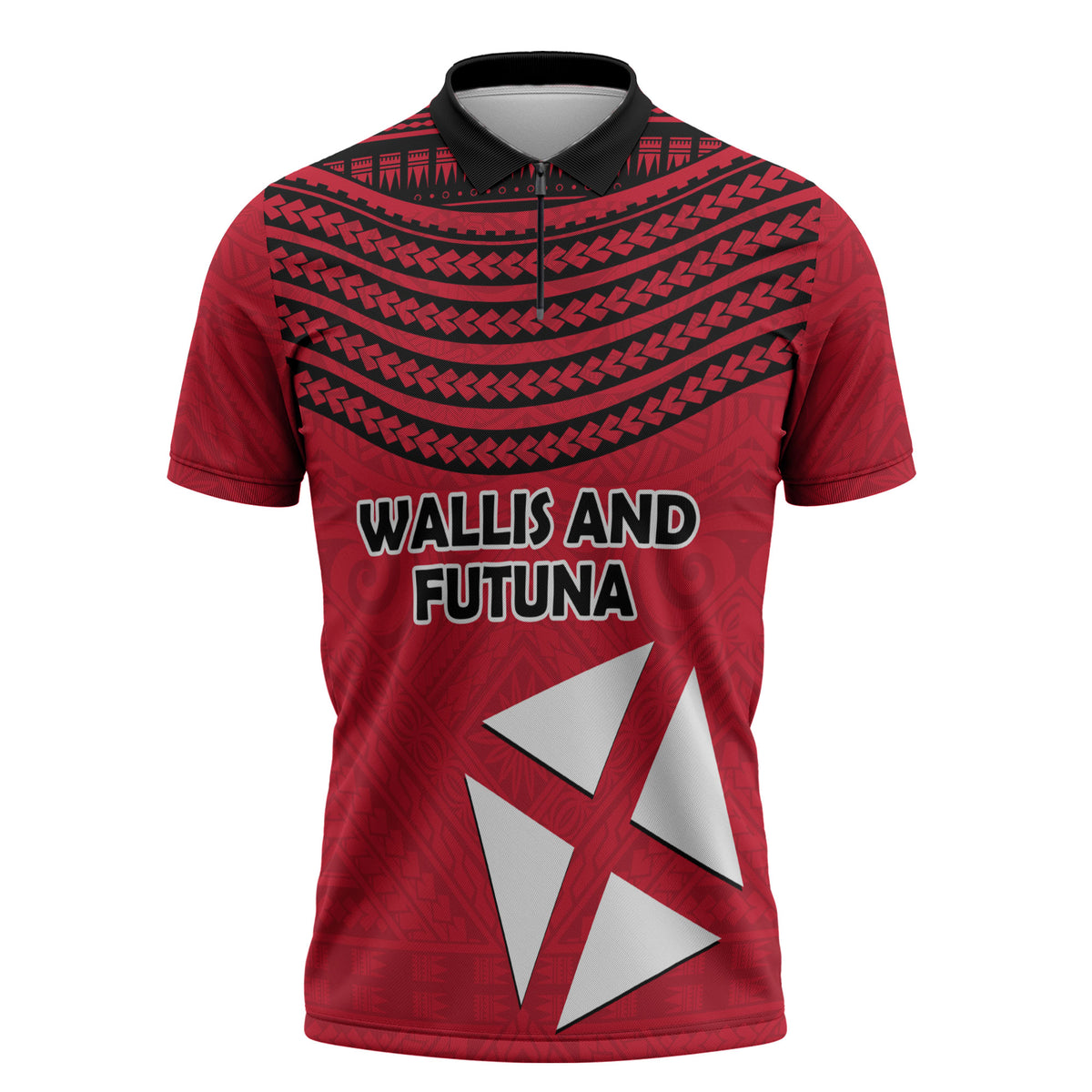 Wallis And Futuna Zipper Polo Shirt Polynesian Tattoo Flag Map TS04 Red Black - Polynesian Pride