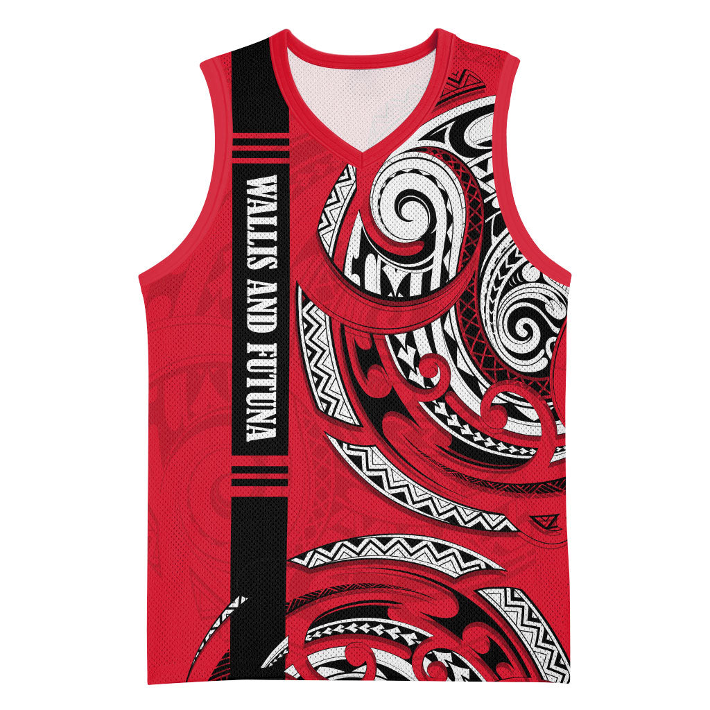 Wallis And Futuna Basketball Jersey Tribal Polynesian Tattoo Flag Motif TS04 Unisex Red Black - Polynesian Pride