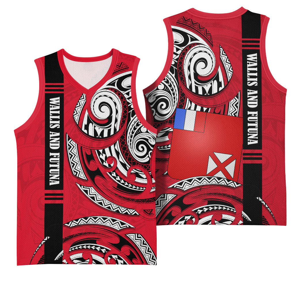 Wallis And Futuna Basketball Jersey Tribal Polynesian Tattoo Flag Motif TS04 - Polynesian Pride