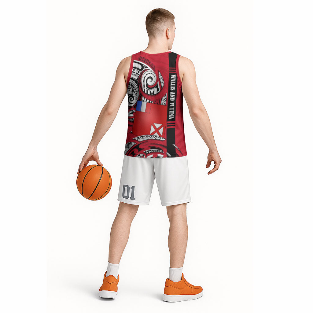 Wallis And Futuna Basketball Jersey Tribal Polynesian Tattoo Flag Motif TS04 - Polynesian Pride
