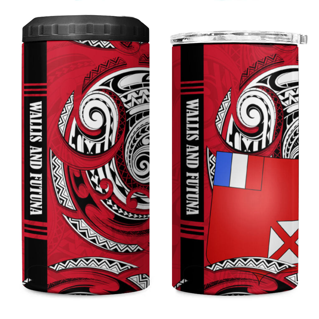Wallis And Futuna 4 in 1 Can Cooler Tumbler Tribal Polynesian Tattoo Flag Motif TS04 One Size: 16 oz Red Black - Polynesian Pride