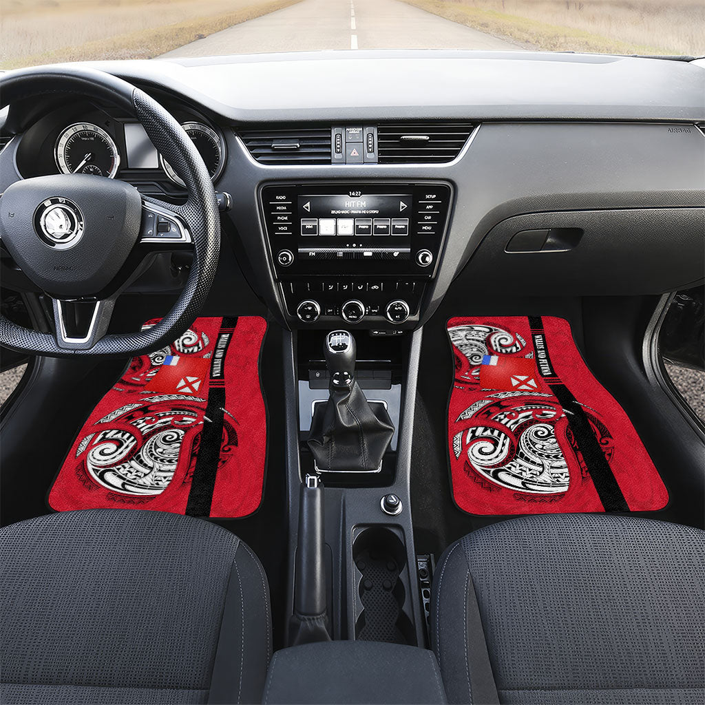 Wallis And Futuna Car Mats Tribal Polynesian Tattoo Flag Motif TS04 Set 2pcs - Front Red Black - Polynesian Pride