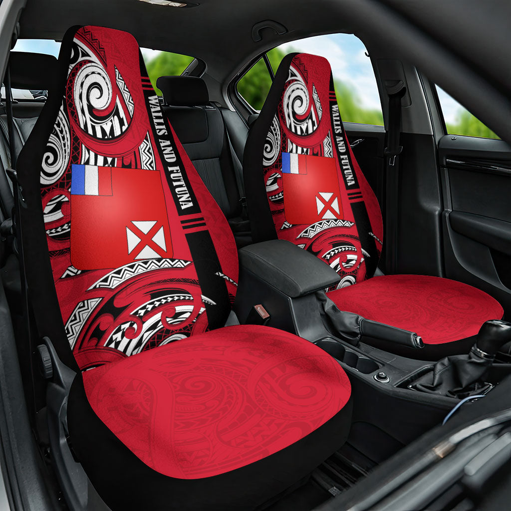 Wallis And Futuna Car Seat Cover Tribal Polynesian Tattoo Flag Motif TS04 One Size Red Black - Polynesian Pride