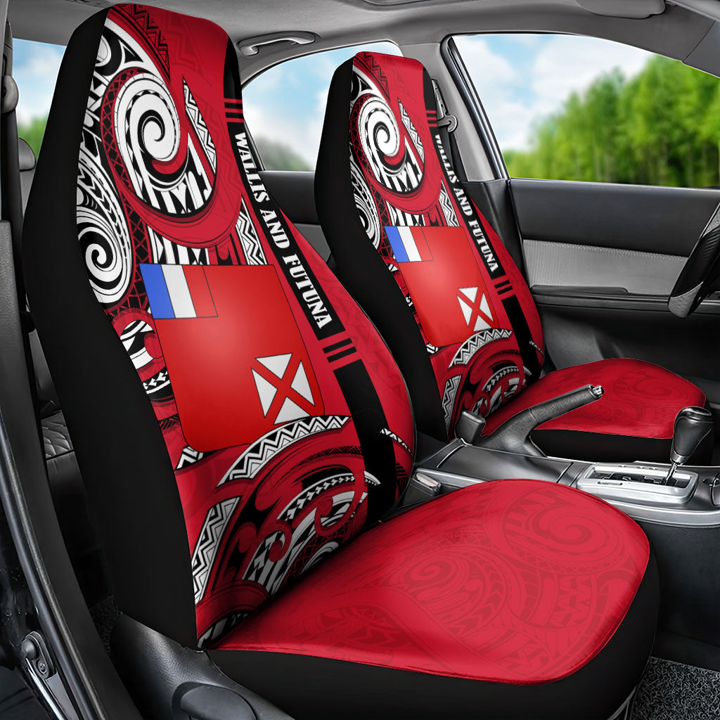 Wallis And Futuna Car Seat Cover Tribal Polynesian Tattoo Flag Motif TS04 - Polynesian Pride
