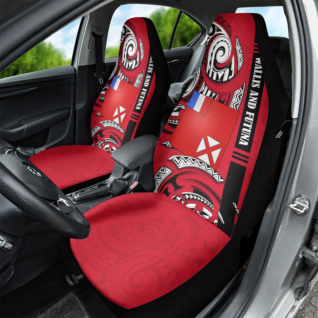 Wallis And Futuna Car Seat Cover Tribal Polynesian Tattoo Flag Motif TS04 - Polynesian Pride