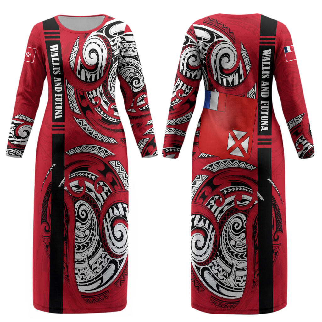 Wallis And Futuna Couples Matching Long Sleeve Bodycon Dress and Long Sleeve Button Shirt Tribal Polynesian Tattoo Flag Motif TS04 - Polynesian Pride