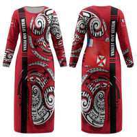 Wallis And Futuna Couples Matching Long Sleeve Bodycon Dress and Long Sleeve Button Shirt Tribal Polynesian Tattoo Flag Motif TS04 - Polynesian Pride