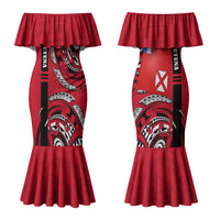 Wallis And Futuna Couples Matching Mermaid Dress and Long Sleeve Button Shirt Tribal Polynesian Tattoo Flag Motif TS04 - Polynesian Pride
