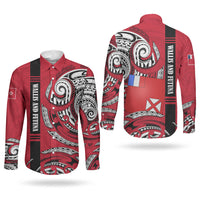 Wallis And Futuna Couples Matching Off Shoulder Maxi Dress and Long Sleeve Button Shirt Tribal Polynesian Tattoo Flag Motif TS04 - Polynesian Pride