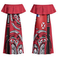 Wallis And Futuna Couples Matching Off Shoulder Maxi Dress and Long Sleeve Button Shirt Tribal Polynesian Tattoo Flag Motif TS04 - Polynesian Pride