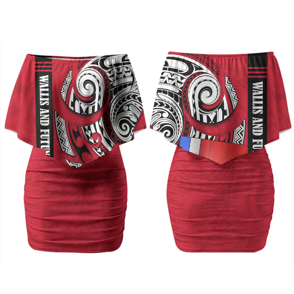 Wallis And Futuna Couples Matching Off Shoulder Short Dress and Long Sleeve Button Shirt Tribal Polynesian Tattoo Flag Motif TS04 - Polynesian Pride