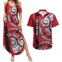Wallis And Futuna Couples Matching Summer Maxi Dress and Hawaiian Shirt Tribal Polynesian Tattoo Flag Motif TS04 Red Black - Polynesian Pride