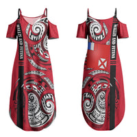 Wallis And Futuna Couples Matching Summer Maxi Dress and Long Sleeve Button Shirt Tribal Polynesian Tattoo Flag Motif TS04 - Polynesian Pride