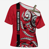 Wallis And Futuna Cross Shoulder Shirt Tribal Polynesian Tattoo Flag Motif TS04 Female Red Black - Polynesian Pride