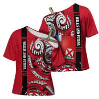 Wallis And Futuna Cross Shoulder Shirt Tribal Polynesian Tattoo Flag Motif TS04 - Polynesian Pride
