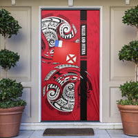 Wallis And Futuna Door Cover Tribal Polynesian Tattoo Flag Motif TS04 Red Black - Polynesian Pride