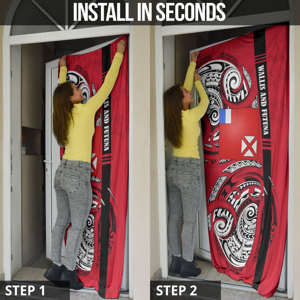 Wallis And Futuna Door Cover Tribal Polynesian Tattoo Flag Motif TS04 - Polynesian Pride