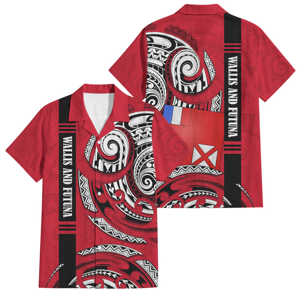 Wallis And Futuna Family Matching Tank Maxi Dress and Hawaiian Shirt Tribal Polynesian Tattoo Flag Motif TS04 Dad's Shirt - Short Sleeve Red Black - Polynesian Pride