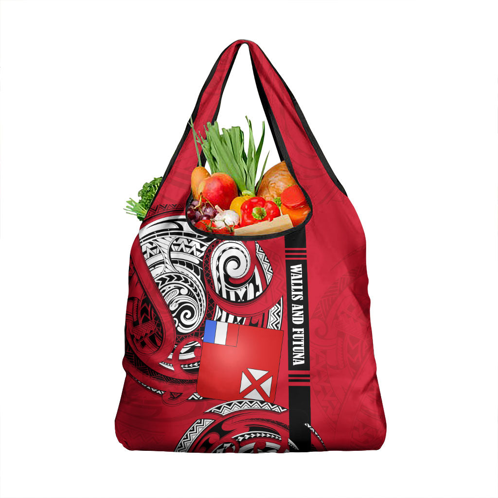 Wallis And Futuna Grocery Bag Tribal Polynesian Tattoo Flag Motif TS04 1-pack One Size Red Black - Polynesian Pride