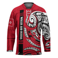 Wallis And Futuna Hockey Jersey Tribal Polynesian Tattoo Flag Motif TS04 Unisex Red Black - Polynesian Pride