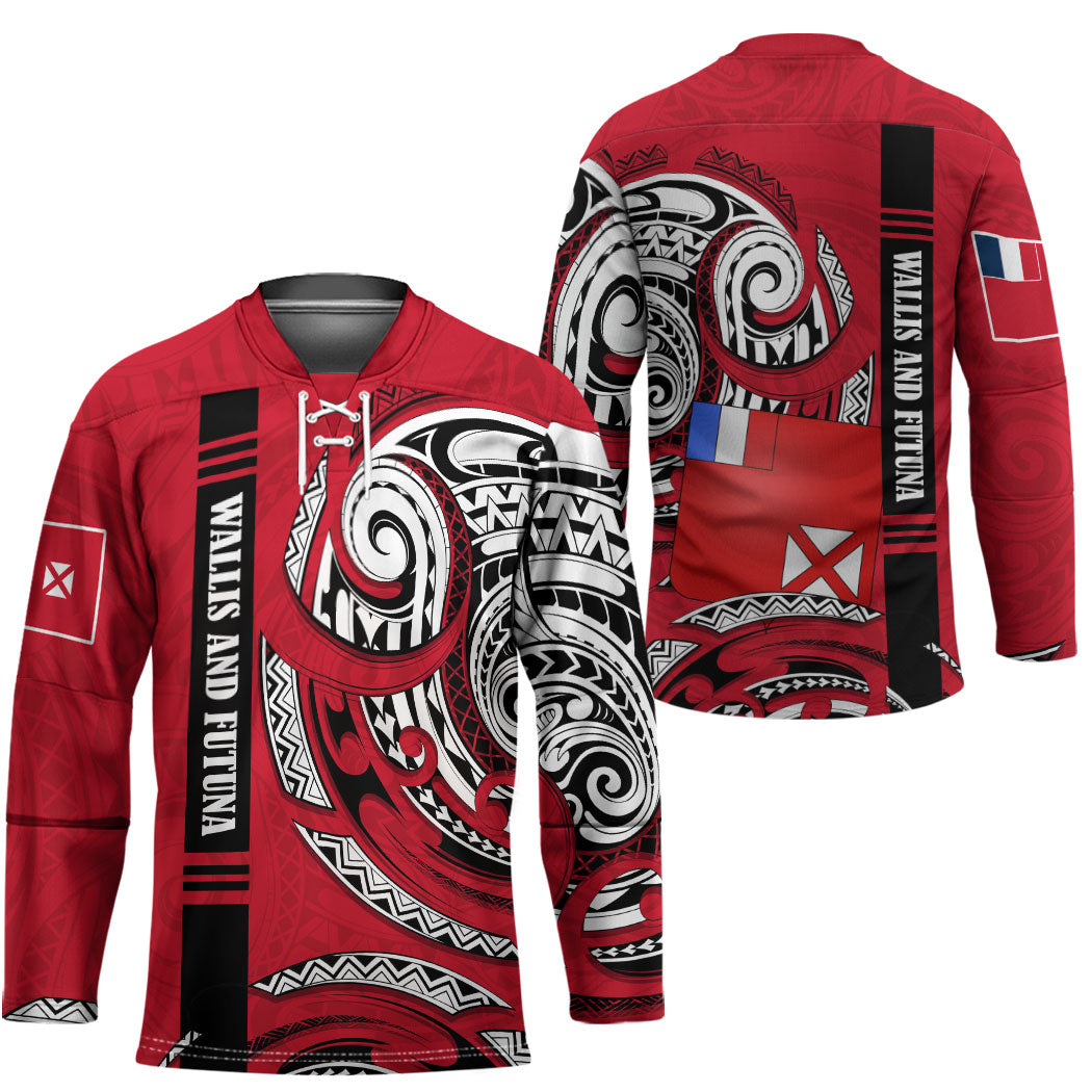 Wallis And Futuna Hockey Jersey Tribal Polynesian Tattoo Flag Motif TS04 - Polynesian Pride