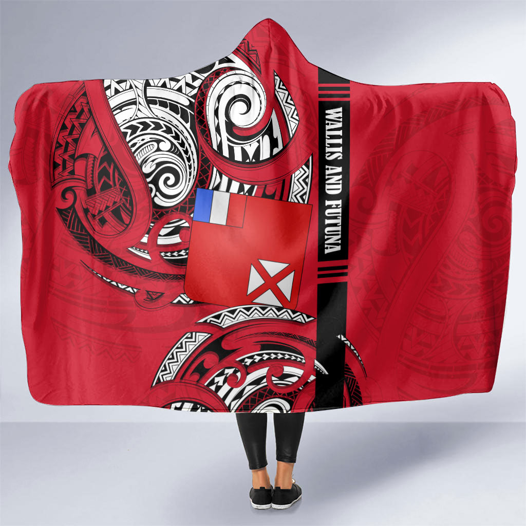 Wallis And Futuna Hooded Blanket Tribal Polynesian Tattoo Flag Motif TS04 One Size Red Black - Polynesian Pride