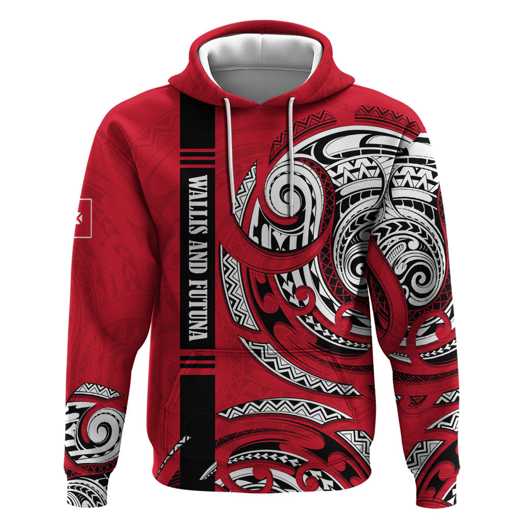 Wallis And Futuna Hoodie Tribal Polynesian Tattoo Flag Motif TS04 Pullover Hoodie Red Black - Polynesian Pride