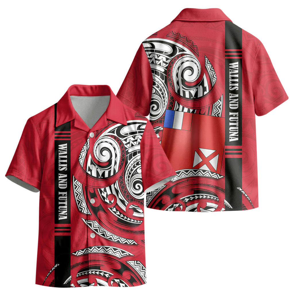 Wallis And Futuna Kid Hawaiian Shirt Tribal Polynesian Tattoo Flag Motif TS04 - Polynesian Pride