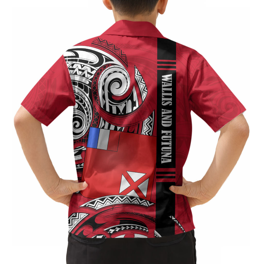 Wallis And Futuna Kid Hawaiian Shirt Tribal Polynesian Tattoo Flag Motif TS04 - Polynesian Pride