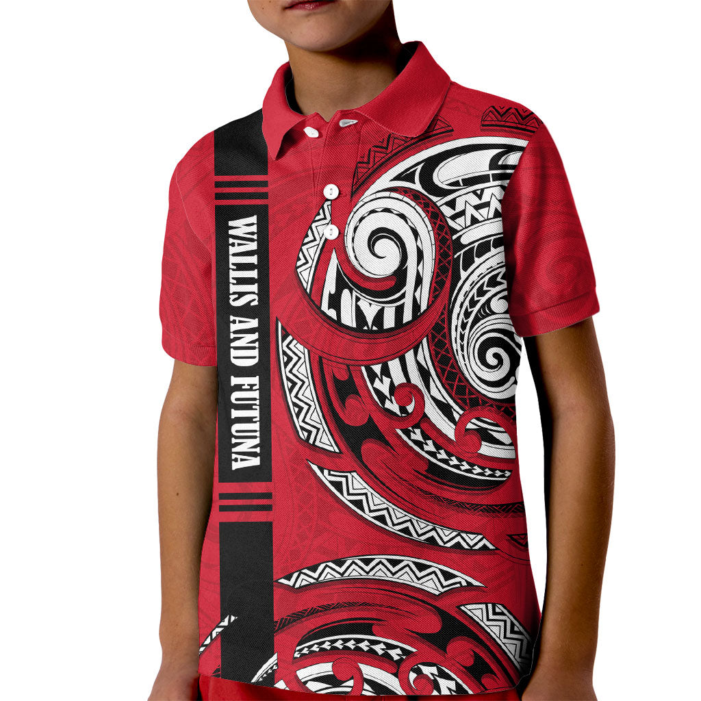 Wallis And Futuna Kid Polo Shirt Tribal Polynesian Tattoo Flag Motif TS04 Kid Red Black - Polynesian Pride