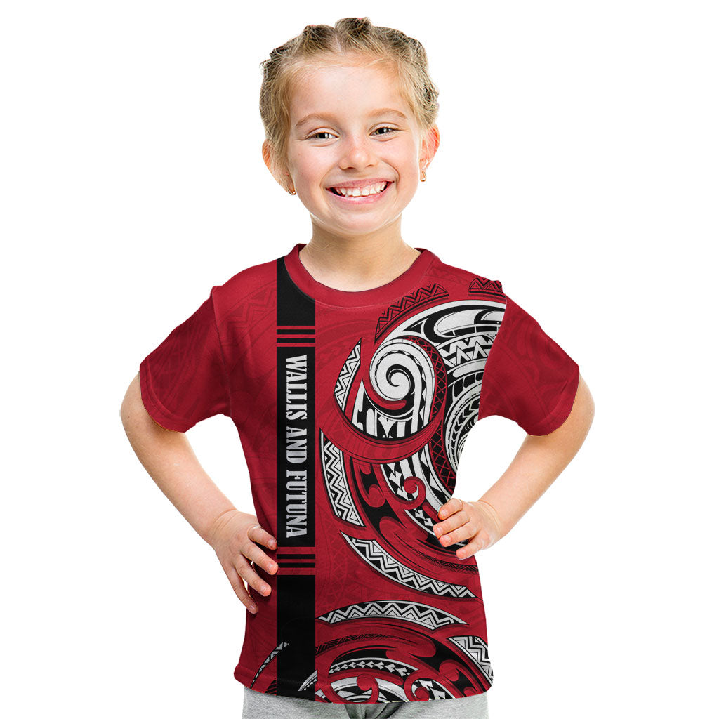 Wallis And Futuna Kid T Shirt Tribal Polynesian Tattoo Flag Motif TS04 Red Black - Polynesian Pride