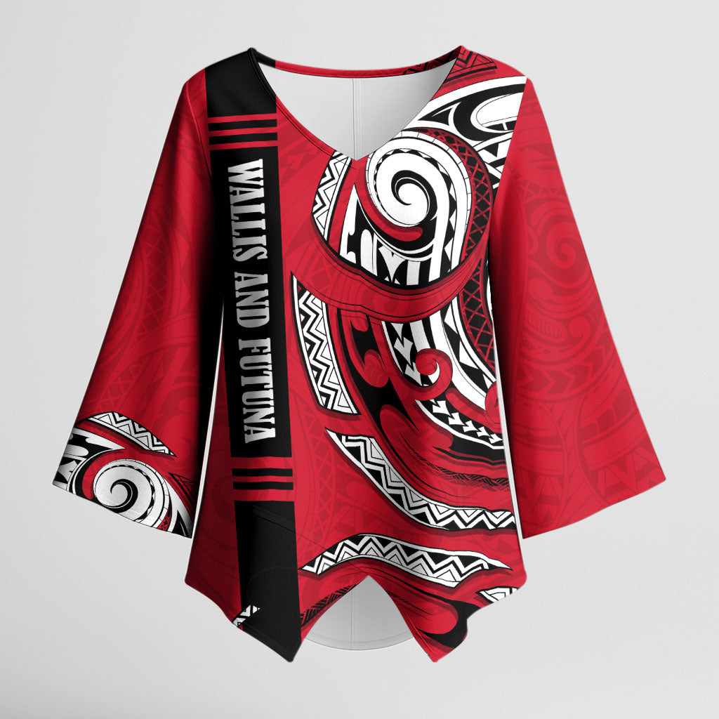 Wallis And Futuna Kimono Sleeve Blouse Tribal Polynesian Tattoo Flag Motif TS04 Female Red Black - Polynesian Pride