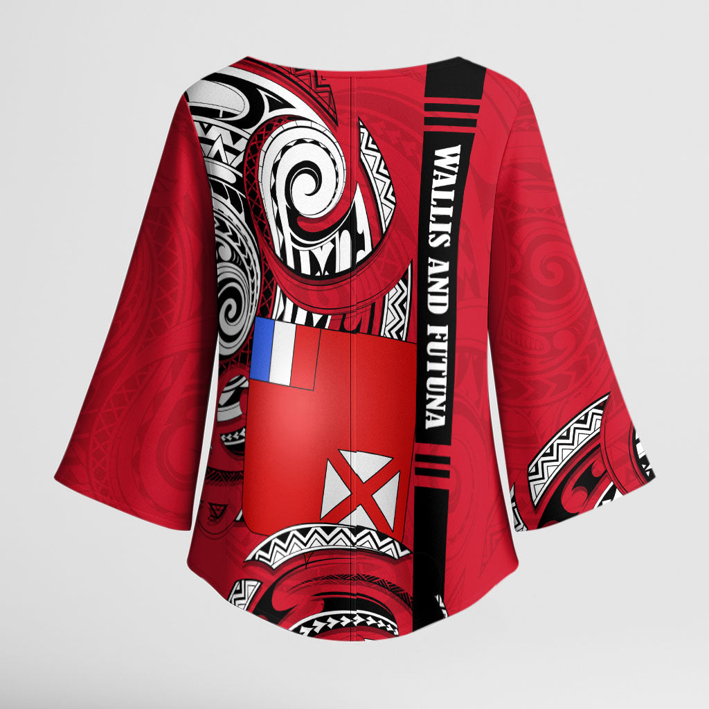 Wallis And Futuna Kimono Sleeve Blouse Tribal Polynesian Tattoo Flag Motif TS04 - Polynesian Pride