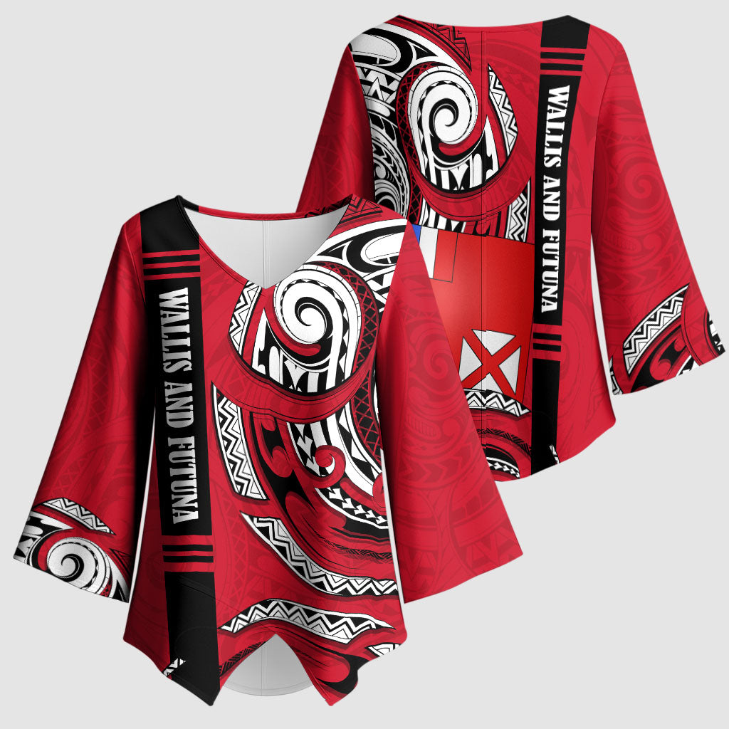 Wallis And Futuna Kimono Sleeve Blouse Tribal Polynesian Tattoo Flag Motif TS04 - Polynesian Pride