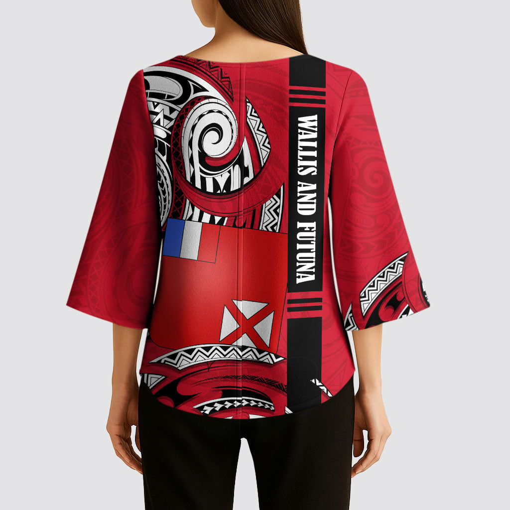 Wallis And Futuna Kimono Sleeve Blouse Tribal Polynesian Tattoo Flag Motif TS04 - Polynesian Pride