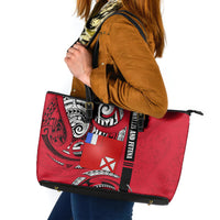 Wallis And Futuna Leather Tote Bag Tribal Polynesian Tattoo Flag Motif TS04 Red Black - Polynesian Pride