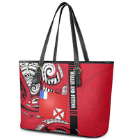 Wallis And Futuna Leather Tote Bag Tribal Polynesian Tattoo Flag Motif TS04 - Polynesian Pride