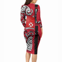 Wallis And Futuna Long Sleeve Bodycon Dress Tribal Polynesian Tattoo Flag Motif TS04 - Polynesian Pride