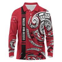 Wallis And Futuna Long Sleeve Polo Shirt Tribal Polynesian Tattoo Flag Motif TS04 Red Black - Polynesian Pride