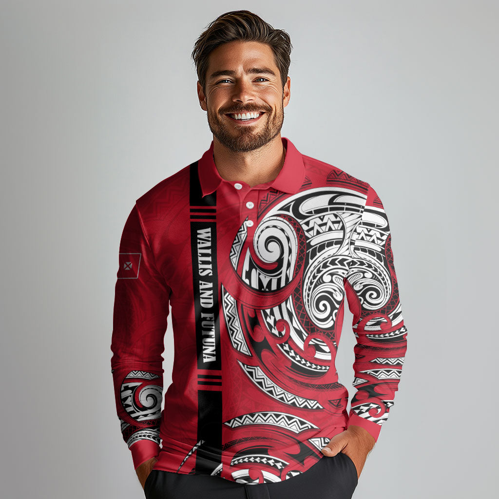Wallis And Futuna Long Sleeve Polo Shirt Tribal Polynesian Tattoo Flag Motif TS04 - Polynesian Pride