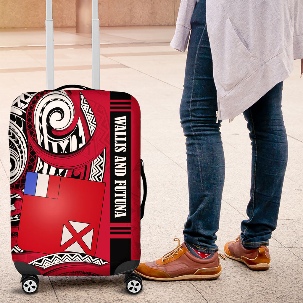 Wallis And Futuna Luggage Cover Tribal Polynesian Tattoo Flag Motif TS04 Red Black - Polynesian Pride