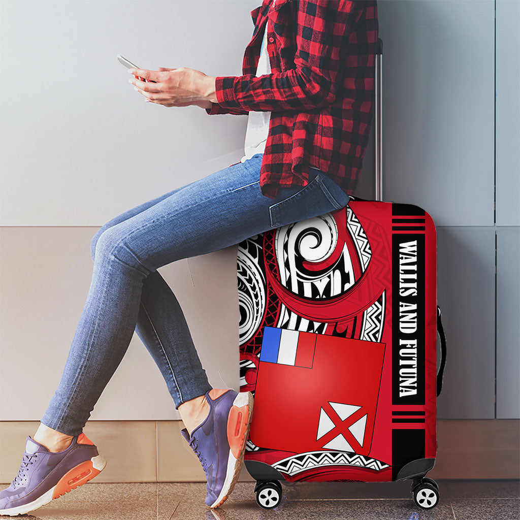 Wallis And Futuna Luggage Cover Tribal Polynesian Tattoo Flag Motif TS04 - Polynesian Pride