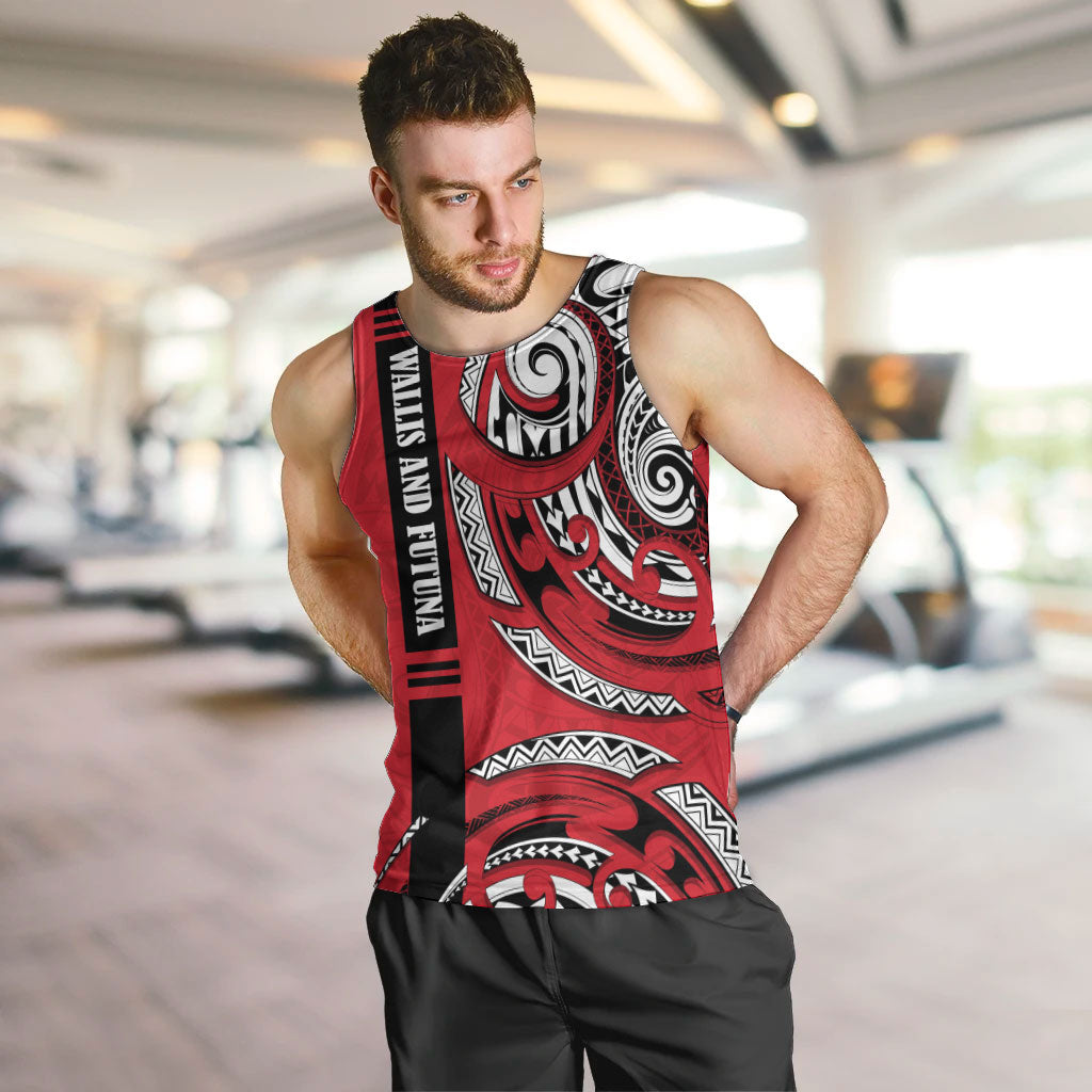 Wallis And Futuna Men Tank Top Tribal Polynesian Tattoo Flag Motif TS04 Red Black - Polynesian Pride