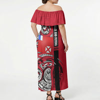 Wallis And Futuna Off Shoulder Maxi Dress Tribal Polynesian Tattoo Flag Motif TS04 - Polynesian Pride