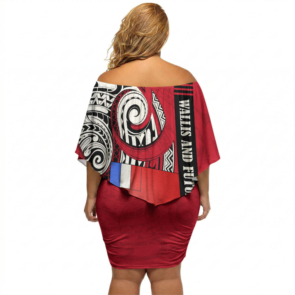 Wallis And Futuna Off Shoulder Short Dress Tribal Polynesian Tattoo Flag Motif TS04 - Polynesian Pride