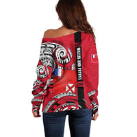 Wallis And Futuna Off Shoulder Sweater Tribal Polynesian Tattoo Flag Motif TS04 - Polynesian Pride