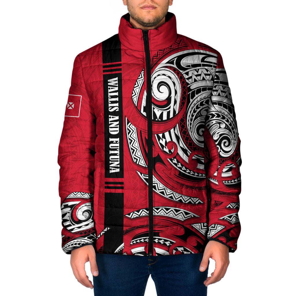 Wallis And Futuna Padded Jacket Tribal Polynesian Tattoo Flag Motif TS04 Men Red Black - Polynesian Pride
